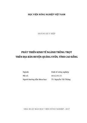 Luận văn thạc sĩ vnua phát triển kinh tế ngành trồng trọt trên địa bàn huyện quảng uyên tỉnh cao bằng