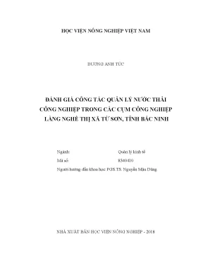 Luận văn thạc sĩ vnua đánh giá công tác quản lý nước thải công nghiệp trong các cụm công nghiệp làng nghề thị xã từ sơn tỉnh bắc ninh