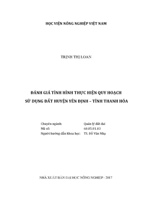 Luận văn thạc sĩ vnua đánh giá tình hình thực hiện quy hoạch sử dụng đất huyện yên định tỉnh thanh hóa