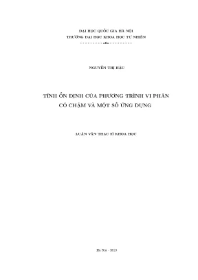 Luận văn thạc sĩ hus tính ổn định của phương trình vi phân có chậm và một số ứng dụng