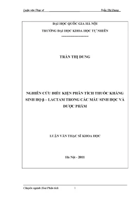 Luận văn thạc sĩ hus nghiên cứu điều kiện phân tích thuốc kháng sinh họ p lactam trong các mẫu sinh học và dược phẩm