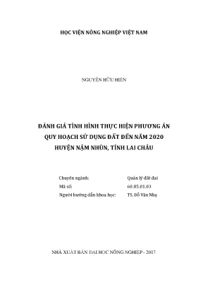 Luận văn thạc sĩ vnua đánh giá tình hình thực hiện phương án quy hoạch sử dụng đất đến năm 2020 huyện nậm nhùn tỉnh lai châu