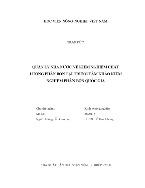 Luận văn thạc sĩ vnua quản lý nhà nước về kiểm nghiệm chất lượng phân bón tại trung tâm khảo kiểm nghiệm phân bón quốc gia