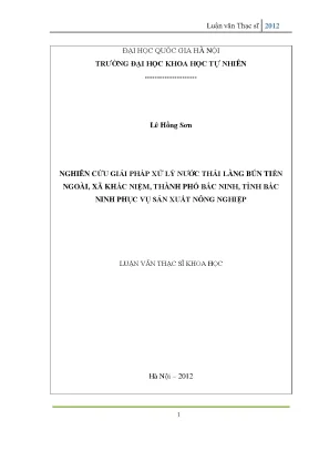Luận văn thạc sĩ hus nghiên cứu giải pháp xử lý nước thải làng bún tiền ngoài xã khắc niệm thành phố bắc ninh tỉnh bắc ninh phục vụ sản xuất nông nghiệp