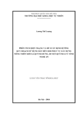 Luận văn thạc sĩ hus phân tích hiện trạng và đề xuất định hướng quy hoạch sử dụng đất đến 2020 phục vụ xây dựng nông thôn mới xã quỳnh hưng huyện quỳnh lưu tỉnh nghệ an