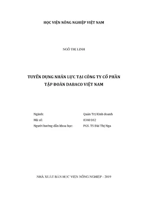 Luận văn thạc sĩ vnua tuyển dụng nhân lực tại công ty cổ phần tập đoàn dabaco việt nam