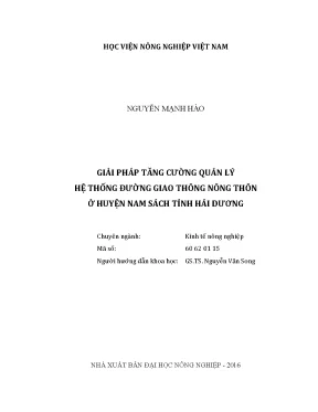 Luận văn thạc sĩ vnua giải pháp tăng cường quản lý hệ thống đường giao thông nông thôn ở huyện nam sách tỉnh hải dương