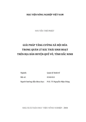 Luận văn thạc sĩ vnua giải pháp tăng cường xã hội hóa trong quản lý rác thải sinh hoạt trên địa bàn huyện quế võ tỉnh bắc ninh