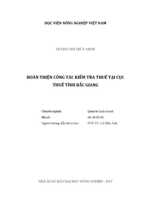 Luận văn thạc sĩ vnua hoàn thiện công tác kiểm tra thuế tại cục thuế tỉnh bắc giang