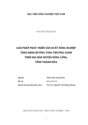 Luận văn thạc sĩ vnua giải pháp phát triển sản xuất nông nghiệp theo định hướng tăng trưởng xanh trên địa bàn huyện nông cống tỉnh thanh hóa