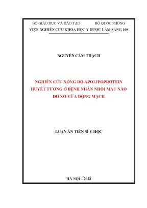Luận án tiến sĩ nghiên cứu nồng độ apolipoprotein huyết tương ở bệnh nhân nhồi máu não do xơ vữa động mạch