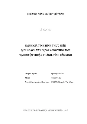 Luận văn thạc sĩ vnua đánh giá tình hình thực hiện quy hoạch xây dựng nông thôn mới tại huyện thuận thành tỉnh bắc ninh
