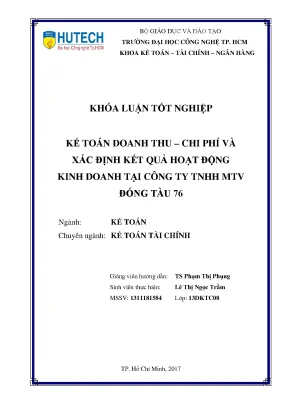 Luận văn thạc sĩ hay kế toán doanh thu chi phí và xác định kết quả hoạt động kinh doanh tại công ty tnhh mtv đóng tàu 76