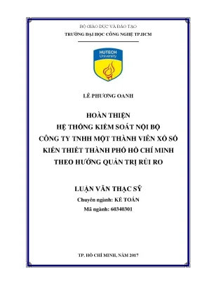 Luận văn thạc sĩ hay hoàn thiện hệ thống kiểm soát nội bộ công ty tnhh một thành viên xổ số kiến thiết thành phố hồ chí minh theo hướng quản trị rủi ro