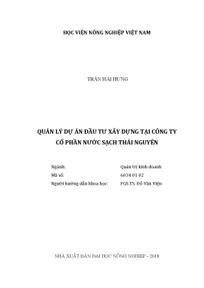 Luận văn thạc sĩ vnua quản lý dự án đầu tư xây dựng tại công ty cổ phần nước sạch thái nguyên