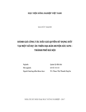 Luận văn thạc sĩ vnua đánh giá công tác đấu giá quyền sử dụng đất tại một số dự án trên địa bàn huyện sóc sơn thành phố hà nội
