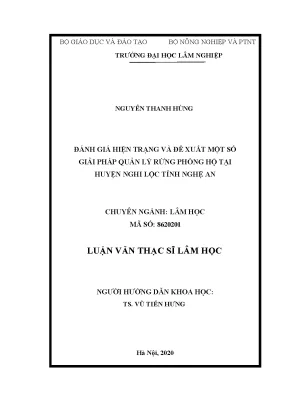 Luận văn thạc sĩ hay đánh giá hiện trạng và đề xuất một số giải pháp quản lý rừng phòng hộ tại huyện nghi lộc tỉnh nghệ an