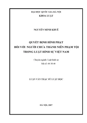 Luận văn thạc sĩ vnu ls quyết định hình phạt đối với người chưa thành niên phạm tội trong luật hình sự việt nam