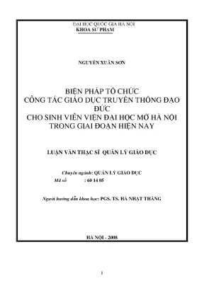 Luận văn thạc sĩ vnu ued biện pháp tổ chức công tác giáo dục truyền thống đạo đức cho sinh viên viện đại học mở hà nội trong giai đoạn hiện nay