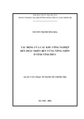 Luận văn thạc sĩ ussh tác động của các khu công nghiệp đến phát triển bền vững nông thôn ở tỉnh vĩnh phúc