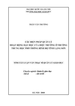 Luận văn thạc sĩ vnu ued các biện pháp quản lý hoạt động dạy học của hiệu trưởng ở trường trung học phổ thông bình độ tỉnh lạng sơn