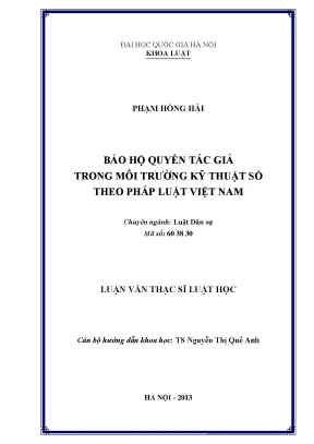 Luận văn thạc sĩ vnu ls bảo hộ quyền tác giả trong môi trường kỹ thuật số theo pháp luật việt nam