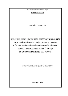 Luận văn thạc sĩ vnu ued biện pháp quản lý của hiệu trưởng trường tiểu học nhằm nâng cao hiệu quả hoạt động của đội thiếu niên tiền phong hồ chí minh trong giai đoạn hiện nay ở huyện an dương