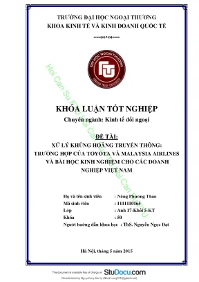 Khóa luận tốt nghiệp kinh tế đối ngoại xử lý khủng hoảng truyền thông trường hợp của toyota và malaysia airlines và bài học kinh nghiệm cho các doanh nghiệp