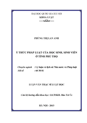 Luận văn thạc sĩ vnu ls ý thức pháp luật của học sinh sinh viên ở tỉnh phú thọ