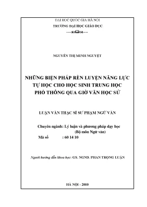Luận văn thạc sĩ vnu ued những biện pháp rèn luyện năng lực tự học cho học sinh trung học phổ thông qua giờ văn học sử