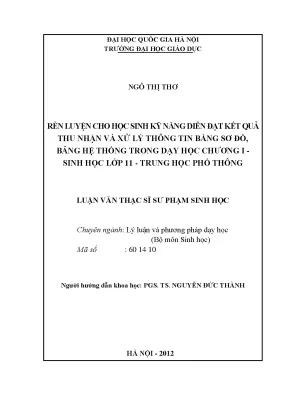 Luận văn thạc sĩ vnu ued rèn luyện cho học sinh kỹ năng diễn đạt kết quả thu nhận và xử lý thông tin bằng sơ đồ bằng hệ thống trong dạy học chương i sinh học lớp 11 trung học phổ thông