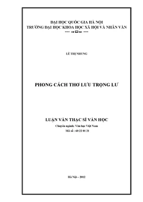 Luận văn thạc sĩ ussh phong cách thơ lưu trọng lư