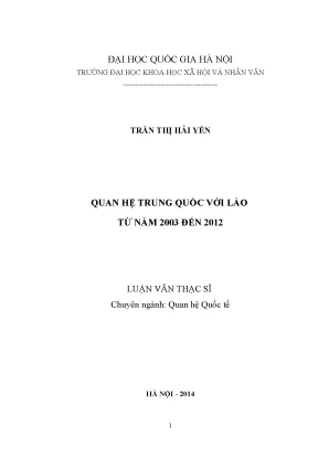Luận văn thạc sĩ ussh quan hệ trung quốc với lào từ năm 2003 đến năm 2012