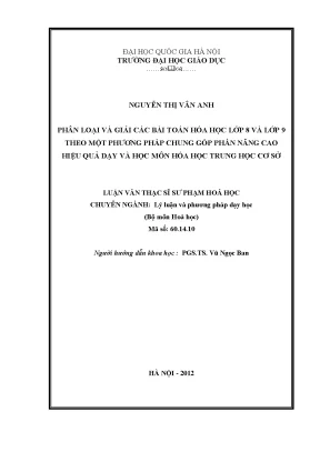 Luận văn thạc sĩ vnu ued phân loại và giải các bài toán hóa học lớp 8 và lớp 9 theo một phương pháp chung góp phần nâng cao hiệu quả dạy và học môn hóa học trung học cơ sở