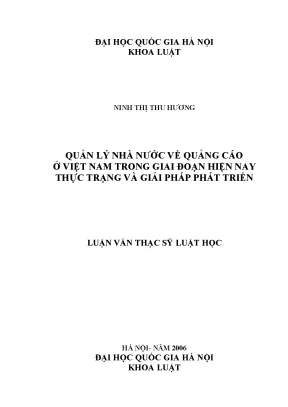 Luận văn thạc sĩ vnu ls quản lý nhà nước về quảng cáo ở việt nam trong giai đoạn hiện nay thực trạng và giải pháp phát triển