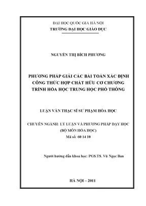 Luận văn thạc sĩ vnu ued phương pháp giải các bài toán xác định công thức hợp chất hữu cơ chương trình hóa học trung học phổ thông