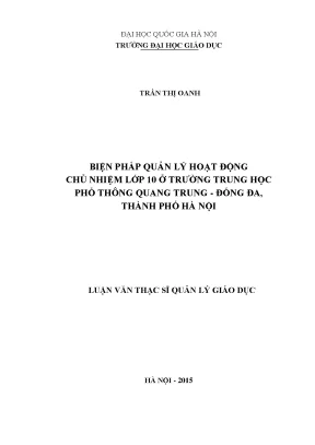 Luận văn thạc sĩ vnu ued biện pháp quản lý hoạt động chủ nhiệm lớp 10 ở trường trung học phổ thông quang trung đống đa thành phố hà nội