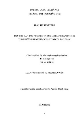 Luận văn thạc sĩ vnu ued dạy học văn bản đàn ghi ta của lorca thanh thảo theo hướng khai thác chất thơ của tác phẩm