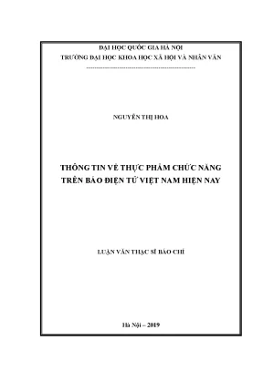 Luận văn thạc sĩ ussh thông tin về thực phẩm chức năng trên báo điện tử việt nam hiện nay