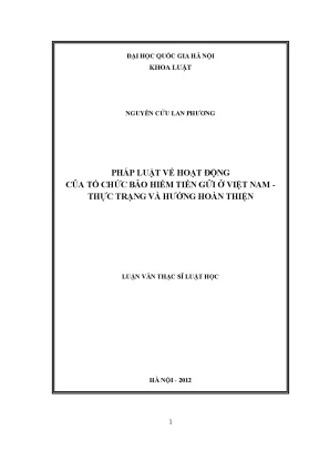 Luận văn thạc sĩ vnu ls pháp luật về hoạt động của tổ chức bảo hiểm tiền gửi ở việt nam thực trạng và hướng hoàn thiện
