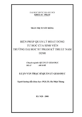 Luận văn thạc sĩ vnu ued biện pháp quản lý hoạt động tự học của sinh viên trường đại học sư phạm kỹ thuật nam định