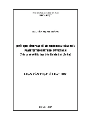 Luận văn thạc sĩ vnu ls quyết định hình phạt đối với người chưa thành niên phạm tội theo luật hình sự việt nam trên cơ sở số liệu thực tiễn địa bàn tỉnh lào cai