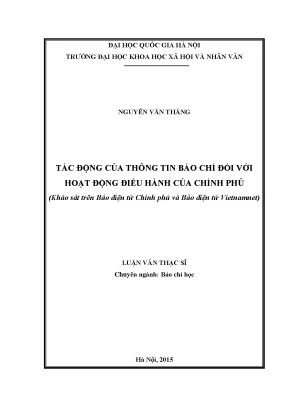 Luận văn thạc sĩ ussh tác động của thông tin báo chí đối với hoạt động điều hành của chính phủ khảo sát trên báo điện tử chính phủ và báo điện tử vietnamnet