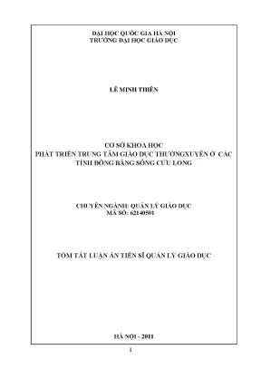 Luận văn thạc sĩ vnu ued cơ sở khoa học phát triển trung tâm giáo dục thường xuyên ở các tỉnh đồng bằng sông cửu long luận văn ts giáo dục học 62 14 05 01