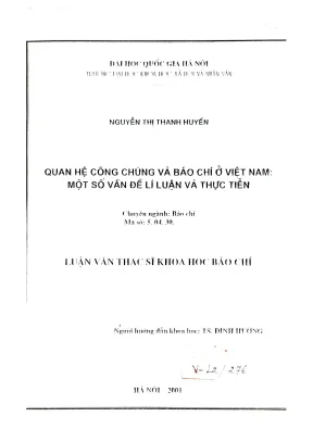Luận văn thạc sĩ ussh quan hệ công chúng và báo chí ở việt nam một số vấn đề lý luận và thực tiễn