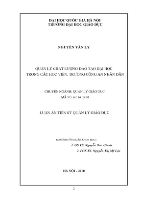 Luận văn thạc sĩ vnu ued quản lý chất lượng đào tạo đại học trong các học viện trường công an nhân dân