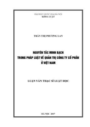 Luận văn thạc sĩ vnu ls nguyên tắc minh bạch trong pháp luật về quản trị công ty cổ phần ở việt nam