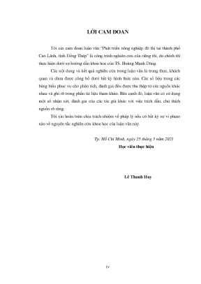 Luận văn thạc sĩ phát triển nông nghiệp đô thị tại thành phố cao lãnh tỉnh đồng tháp