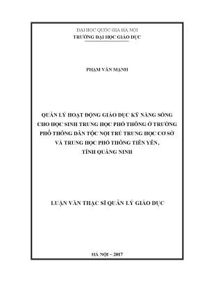 Luận văn thạc sĩ vnu ued quản lý hoạt động giáo kỹ năng sống cho học sinh trung học phổ thông ở trường phổ thông dân tộc nội trú trung học cơ sở và trung học phổ thông tiên yên tỉnh quảng ninh
