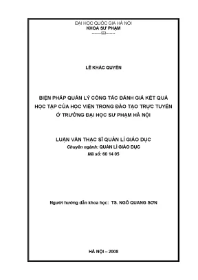 Luận văn thạc sĩ vnu ued biện pháp quản lý công tác đánh giá kết quả học tập của học viên trong đào tạo trực tuyến ở trường đại học sư phạm hà nội